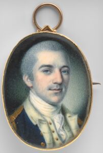 Small oval portrait of a young revolutionary war soldier, head and shoulders. 