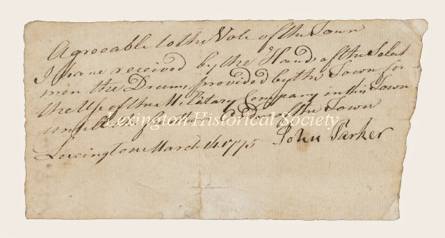 Capt. John Parker's Receipt for Drums for his Company (Lexington Historical Society)