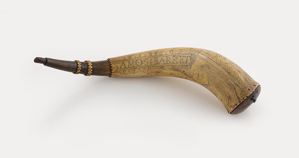 Minuteman Amos Barrett’s powder horn (Concord Museum)