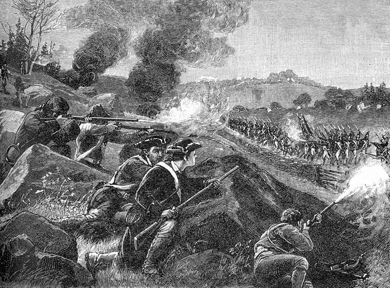 Engraving of American Militia Firing on British Column (Wikimedia Commons)