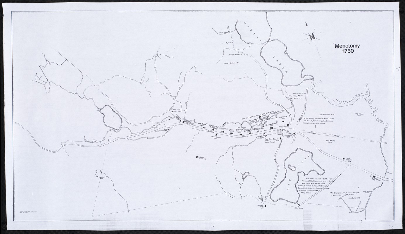 Menotomy Map, 1750 (Arlington Historical Maps)