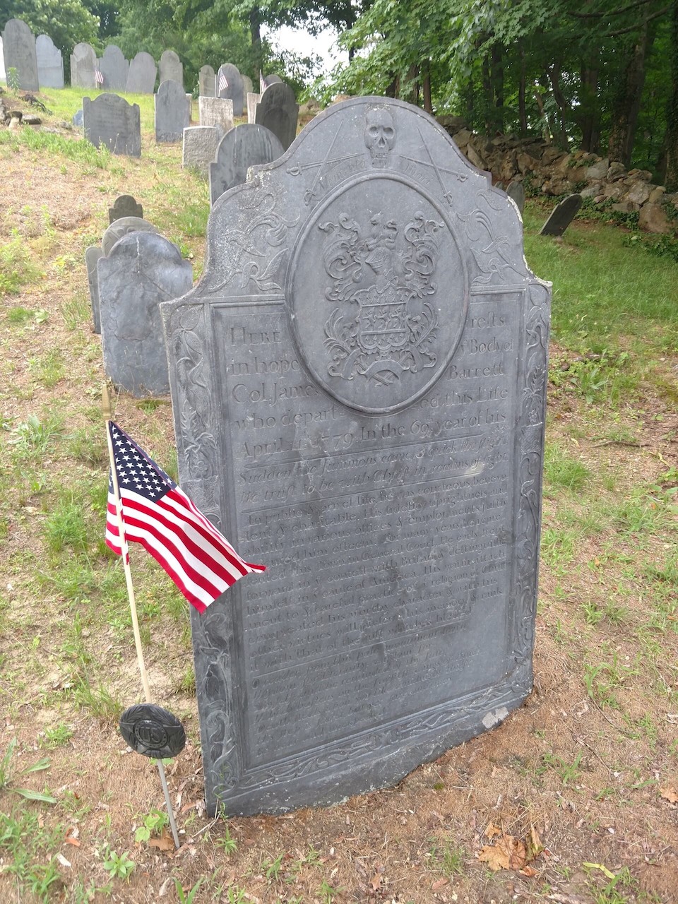 Gravestone of Col. Barrett, which reads: 