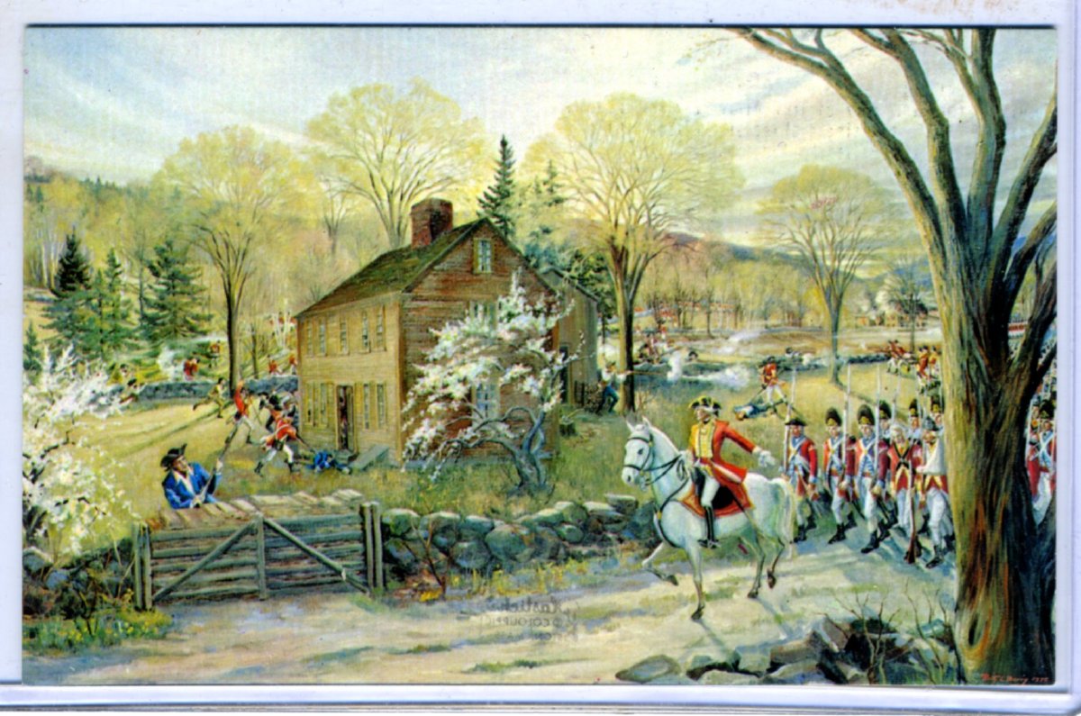 Postcard, Fighting at Jason Russell House (Arlington Historical Society)