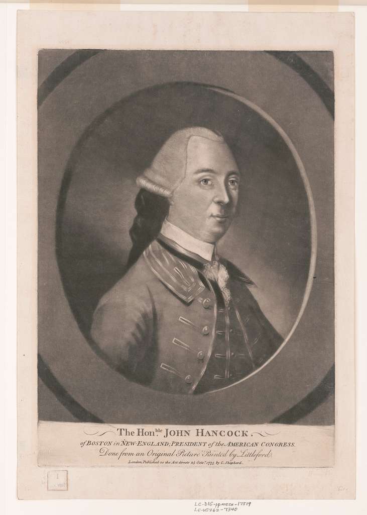 John Hancock, Just Escaped Capture in Lexington (Library of Congress)